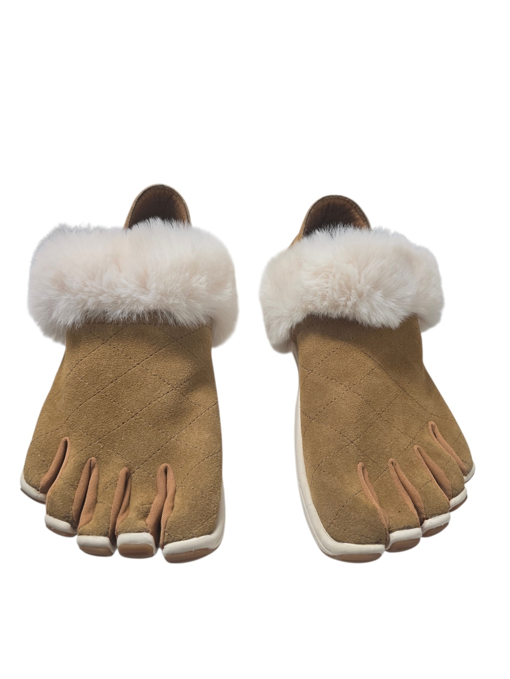 PELUVA Women's ZEN Suede Slip-On Tan Shearling-Trim Five-Toe Slippers Size 9.5